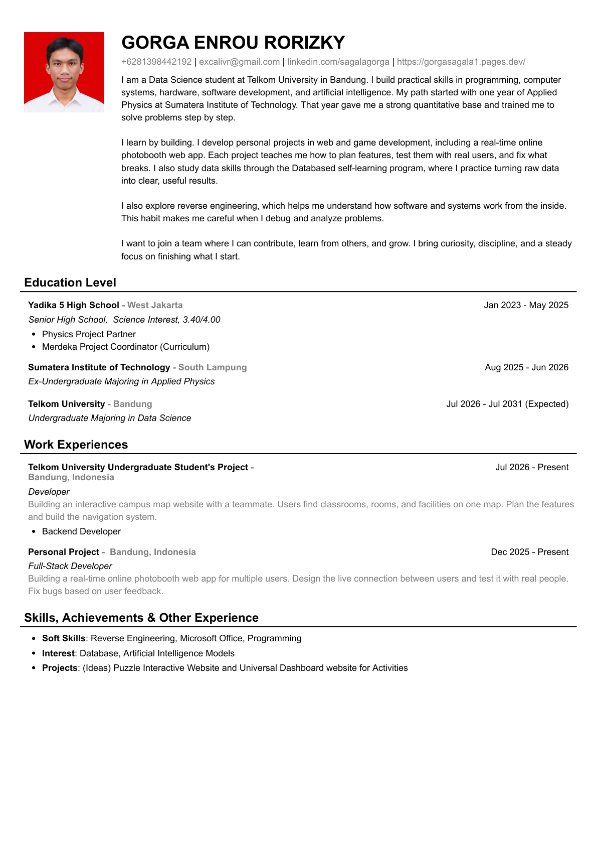 Visual preview of Gorga Enrou Rorizky Sagala's CV